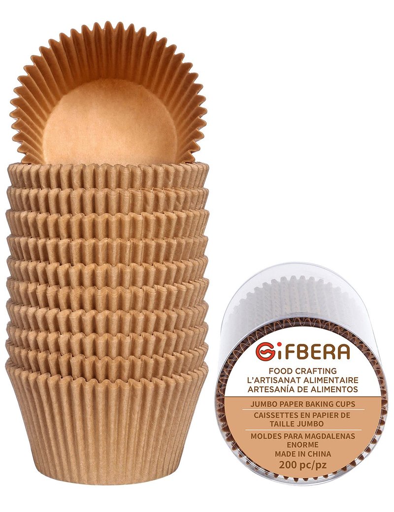 Gifbera Jumbo Cupcake Liners Greaseproof Paper 200 Count - Food Grade Odorless Muffin Baking Cups Cupcake Wrappers for Wedding Birthday, Natural