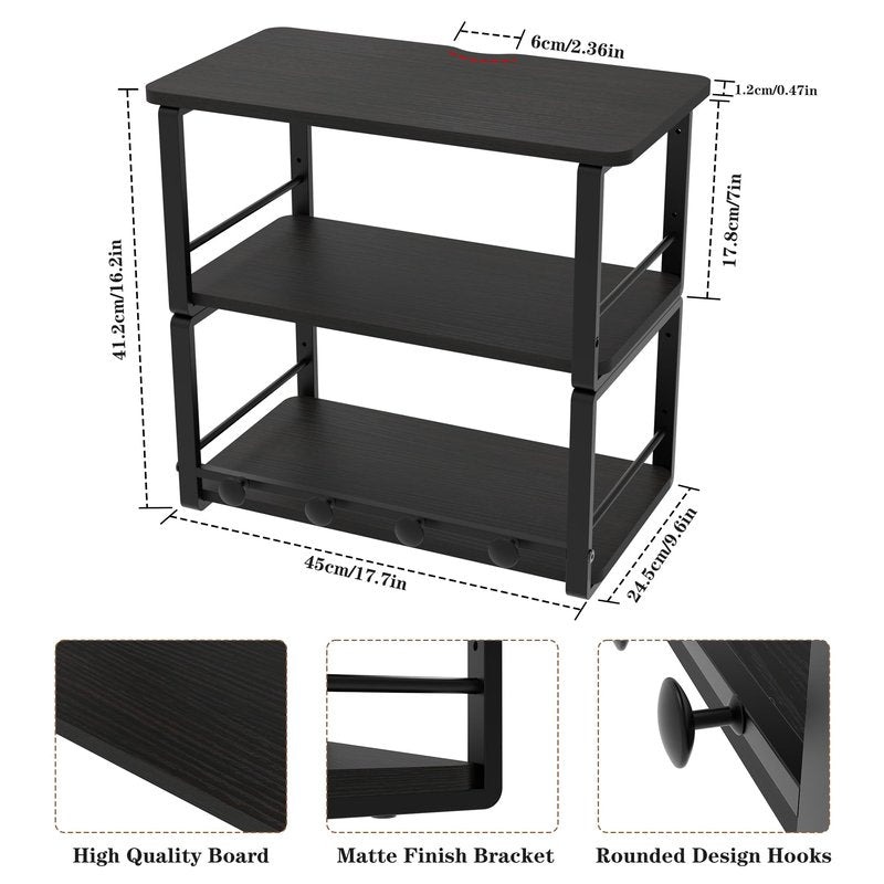 ANYHI Wall Mounted Three-Tier Floating Shelves for Living Room/Bedroom/Kitchen/Bathroom, Wood Floating Shelf with 4 Hooks for Books/Storage/Decor, Bedside Shelves, Black Nightstand