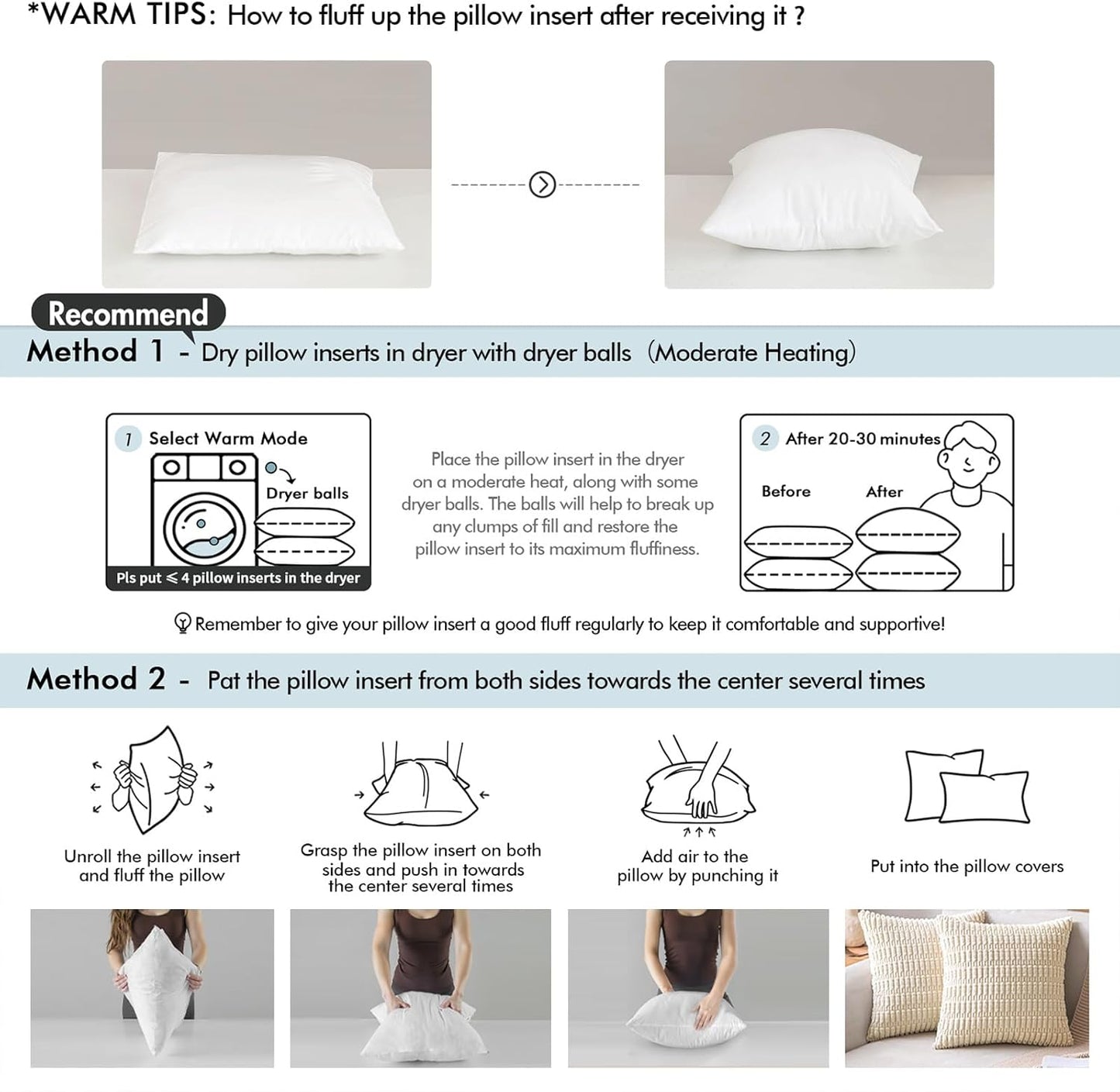 MIULEE Throw Pillow Inserts - 100% Virgin Fiber Filling, Pack of 2 | 16x24 Inch for Bed & Couch