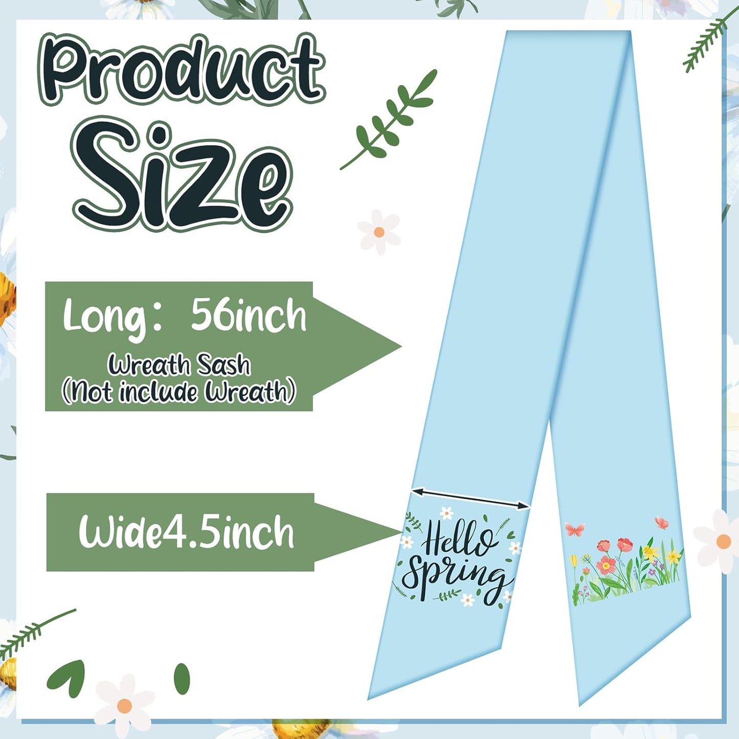 VitalCozy Spring Wreath Sash - Elegant Satin Ribbon for Monogrammed Decor | Indoor/Outdoor Use