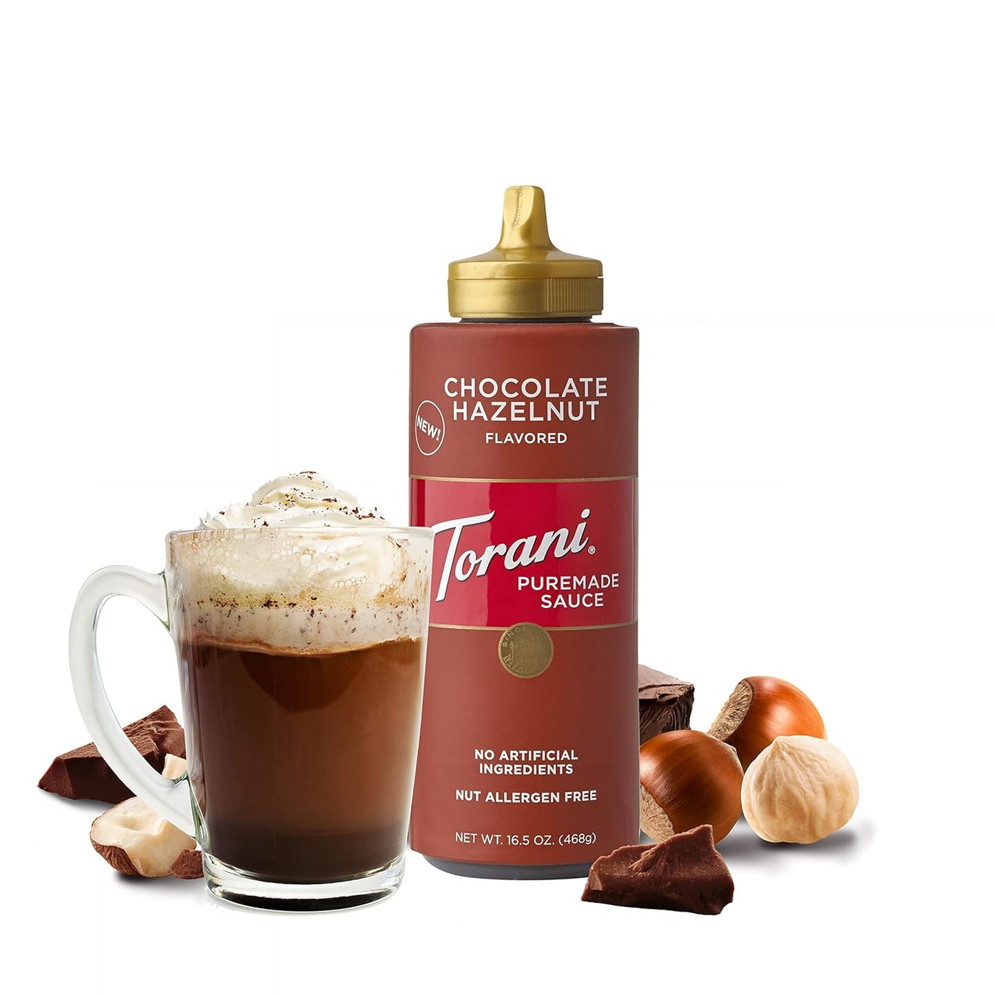 Torani Puremade Chocolate Hazelnut Sauce - Rich Flavor for Desserts | 16.5 OZ Bottle