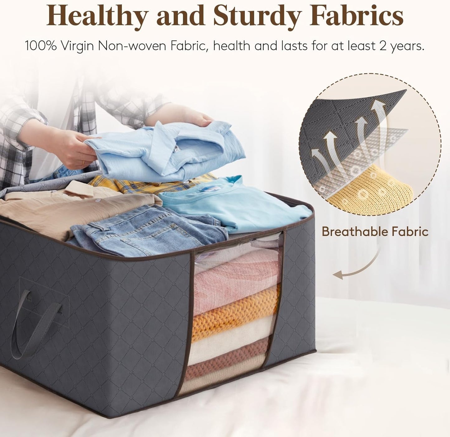 Lifewit 90L Large Storage Bags - 6 Pack Closet Organizers with Lids | Foldable Containers for Clothing, Bedding, Gray
