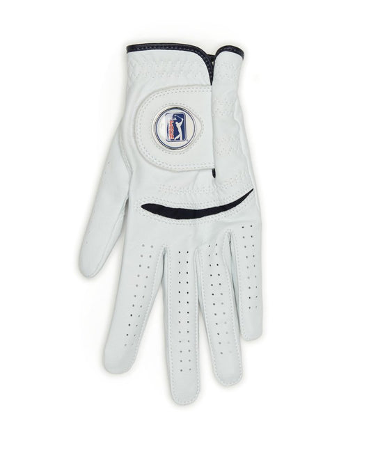 PGA Tour Men's Men'S Leather Left Hand Golf Glove With Ball Marker, Bright White, Small