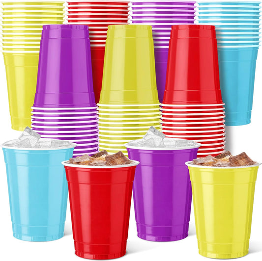 Reallnaive 12 oz Rainbow Color Disposable Plastic Party Cups - 100 Pcs Durable & Lightweight for Events | Home Use