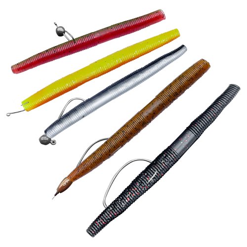 Bnqoe 30Pcs 4'' Wacky Worms Soft Fishing Lures Worm Soft Plastic Bass Baits Mixed Kit Plastic Worm Stick Baits for Freshwater Saltwater