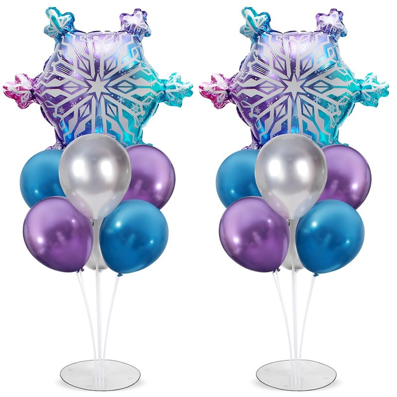 Snow Birthday Party Balloons Stand Kit 2 Sets With Snowflake Foil Balloons for Winter Wonderland Girl Princess Birthday Party Themed Decorations - Balloon Centerpiece for Tables