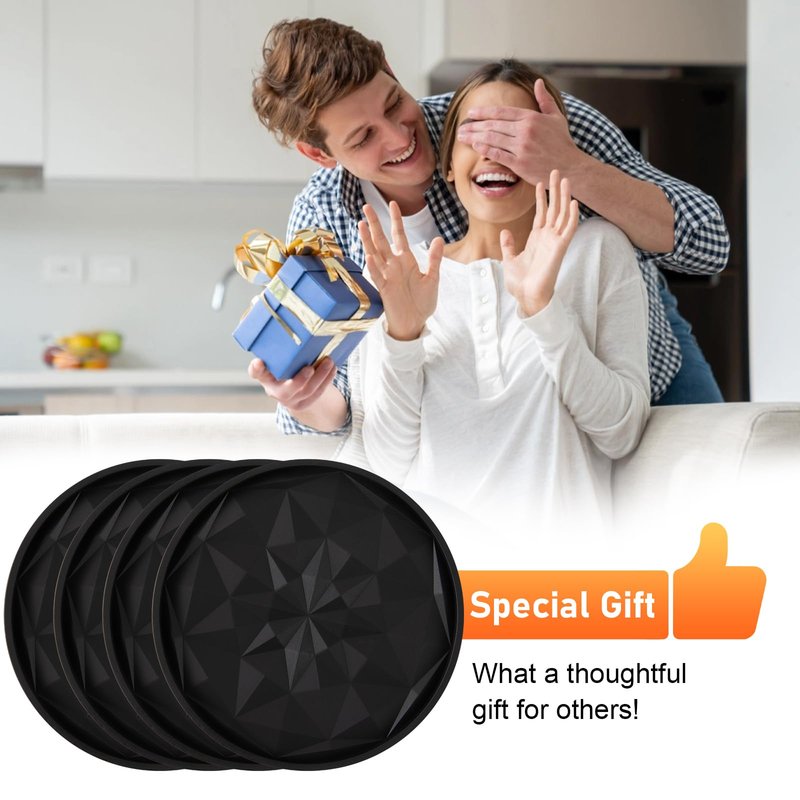 OIAHOMY 8 Pcs Coasters with Holder for Beer, Coffee, Silicone Coaster Set for Table Decor for Kitchen, Bar, Dining Room, Living Room, Housewarming Gifts - Black