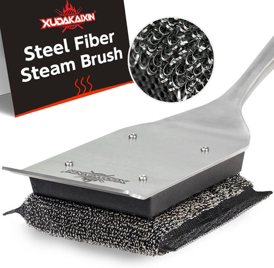 XUDKAKAIXIN Grill Brush - Bristle-Free Design with Replacement Head | Safe & Efficient for Cast Iron & Stainless Steel Grates