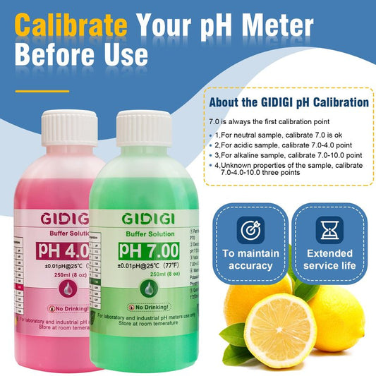 pH Meter Calibration Solution Kit,Includes 4.00, 7.00 and Electrode Protection,Calibration Buffer 250ml*2,Probe KCL Storage 30ml*1, pH Meter Accessories
