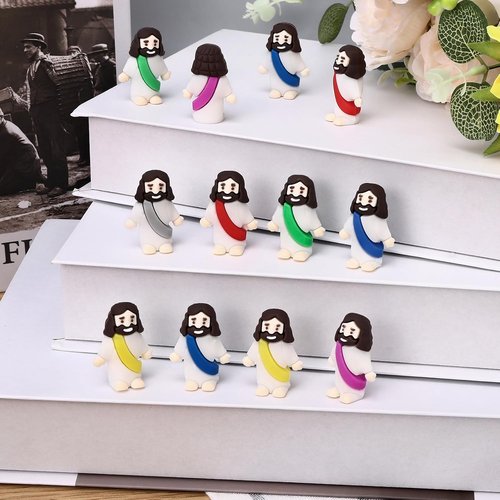 Draupnir Mini Rubber Jesus Figures - 30 Pcs in 6 Colors for Religious Party Favors | Easter Egg Stuffers