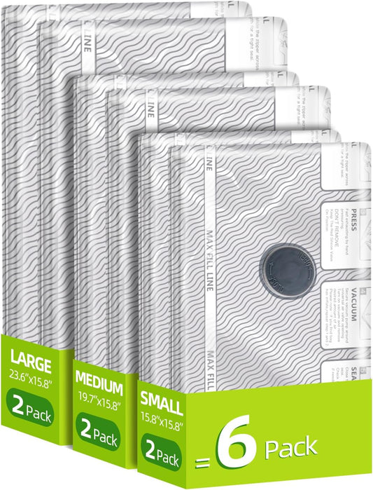 Skiennix Travel Vacuum Storage Bags - 6 Pack Carry-On Size for Luggage & Suitcase | 80% Space Saver