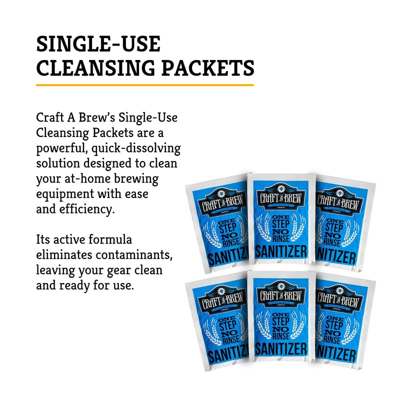 Craft A Brew - Single-Use Cleansing Packets - Dissolvable No-Rinse Cleanser for Home Brewing Equipment – Pre-Portioned for 2-Gallon Solutions – Easy-to-Use Homebrew Supplies – Pack of 6