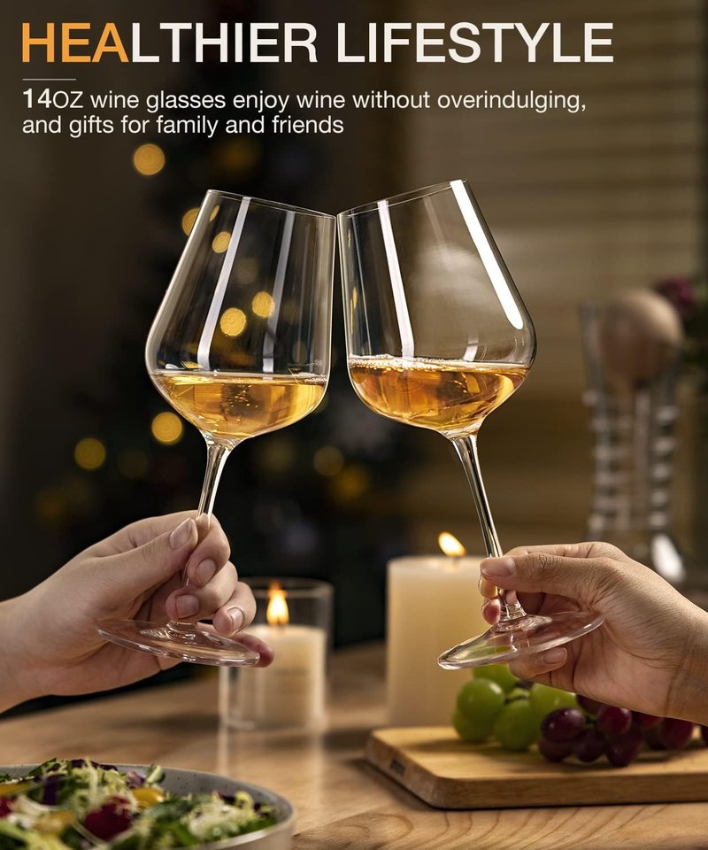 LUNA & MANTHA White Wine Glasses Set of 4, Crystal Wine Glasses with Stem, Hand Blown 14oz, Perfect for Red，White Gift Packaging for Daily Use, Father's Day, Wedding Anniversary or Birthday