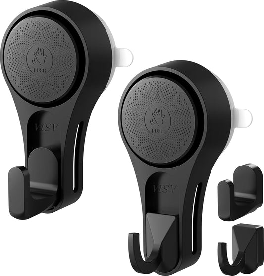 VIS'V Heavy-Duty Shower Suction Cup Hooks - Removable & Reusable, Black | 2-Pack