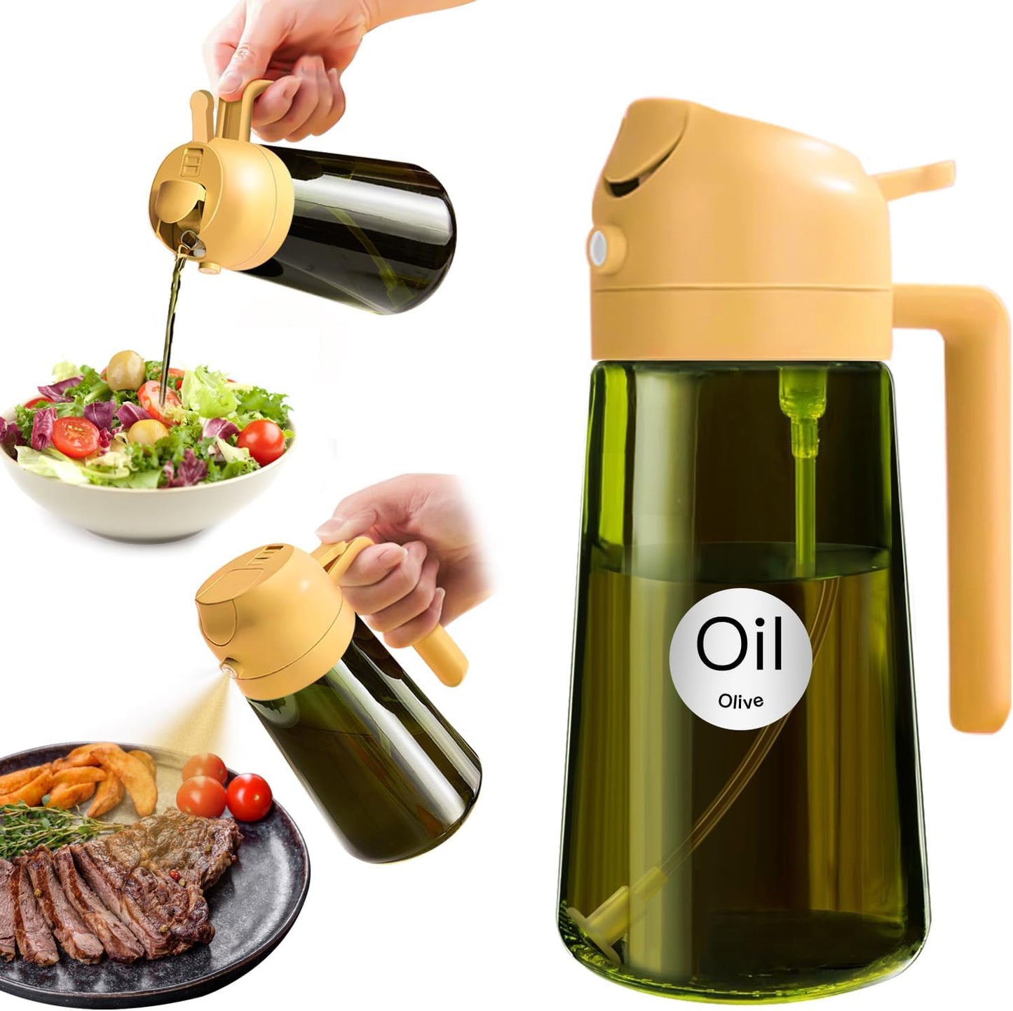 YARRAMATE Dark Green Glass Oil Sprayer - 16oz Light-Blocking 2-in-1 Olive Oil Dispenser for Cooking | Food-Grade Mister for Air Fryer & BBQ