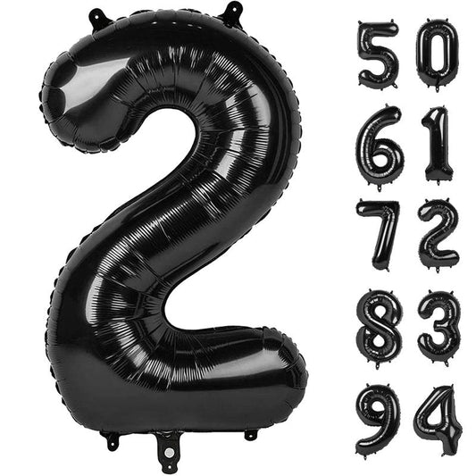 IWERP Number 2 Balloon, Black, 40 Inch, Unisex, Birthday Decorations, All Ages, Reusable, Self Sealing, Foil Mylar