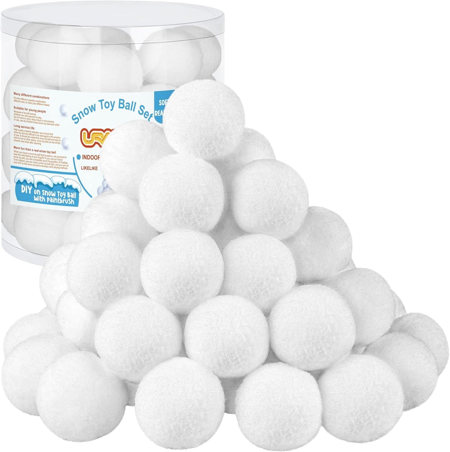 URATOT Snow Toy Balls - 40 Pack Plush Fake Snowballs for Kids' Indoor Winter Games | Soft & Safe