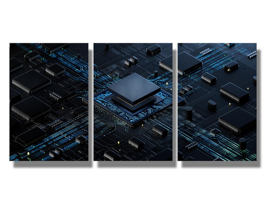 Digital Chip Pictures for Bedroom Wall Decor CPU Concept Prints Wall Art Canvas Artwork Wall Decor Multi Panel Wall Art Home Decor Wall Art Canvas Framed Wall Hanging Decor Ready to Hang 16X24X3 INCH
