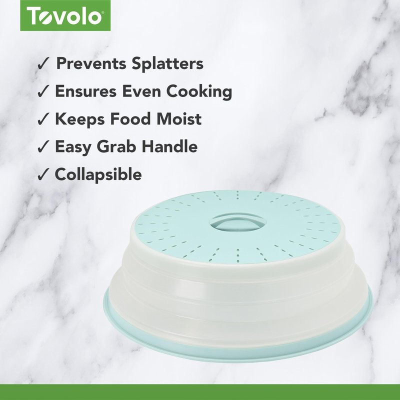 Tovolo Large Microwave Splatter Cover Blue Haze 13 inch Collapsible Silicone Splatter Cover for Extra Large Microwaves, Dishwasher Safe Vented Plate Guard BPA Reheating Cover for Food