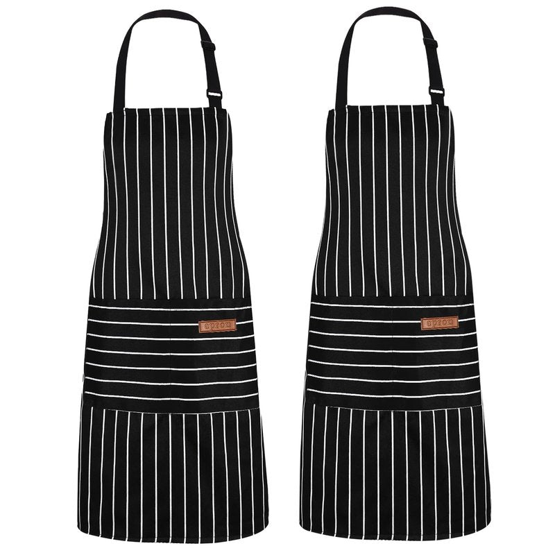 ZAIORD 2Pack Adjustable Kitchen Apron for Women Men with 2 Pockets，Cotton-Polyester Blend Bib Aprons for Cooking,Baking