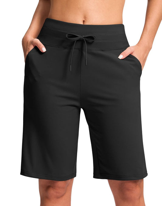 G Gradual Bermuda Shorts for Women with Pockets 10" Knee Length Womens High Waisted Long Shorts for Walking Athletic Workout(Black,XL)