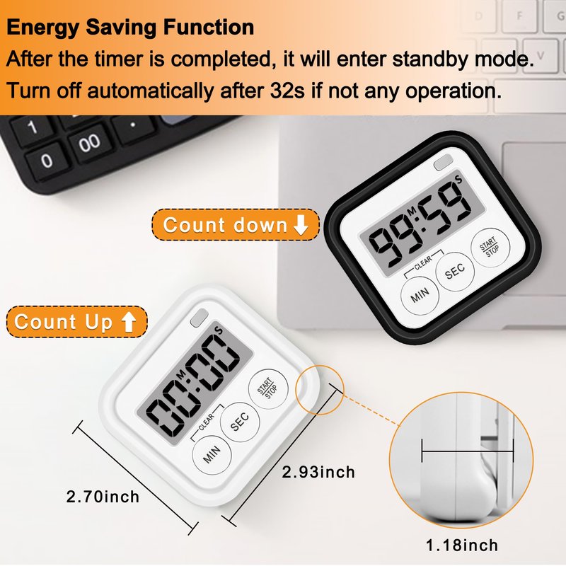 Timer, Kitchen Timers for Cooking Classroom Timer for Kids Teachers Digital Magnetic Timers 2 Pack, White