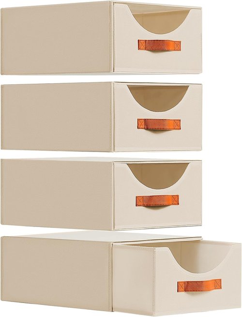 Homsorout Closet Organizers - Large Fabric Storage Bins with Drawers | 4-Pack Beige for Bedroom & Living Room