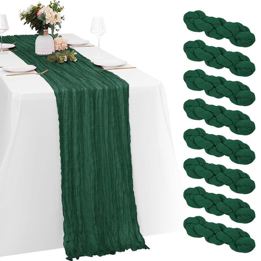 8 Pack Emerald Green Cheesecloth Table Runners 20x120 Inch Gauze Table Runner Cheese Cloth 10FT Green Table Runner Rustic Sheer Runner for Wedding Baby Shower Birthday Party Table Decor