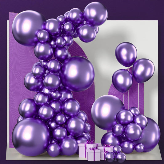 PartyWoo Metallic Purple Balloons - 140-Piece Chrome Balloon Arch Kit for Graduation & Birthday Celebrations | Various Sizes