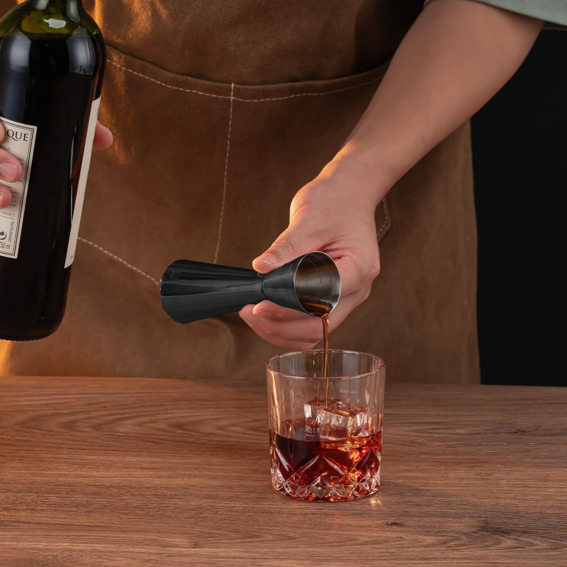 Briout Jigger for Bartending, Double Cocktail Jigger Japanese Premium 304 Food Grade Stainless Steel Jigger 2 OZ 1 OZ with Measurements Inside, Flat Edge Black
