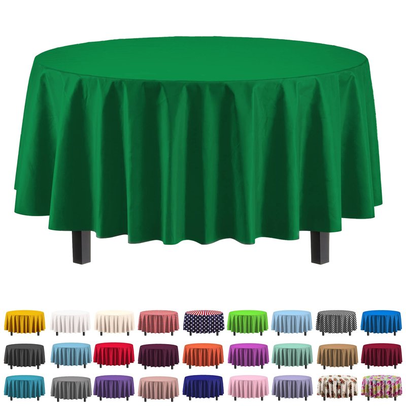 Exquisite 12-Pack Premium Plastic Tablecloth 12-Pack Premium Plastic Tablecloth 84in. Round Table Cover - Emerald Green