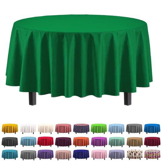 Exquisite 12-Pack Premium Plastic Tablecloth 12-Pack Premium Plastic Tablecloth 84in. Round Table Cover - Emerald Green