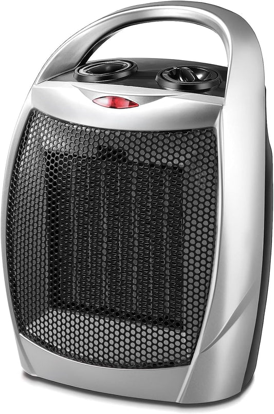 Kismile Portable Electric Space Heater - Adjustable Thermostat & Overheat Protection | 750W/1500W, Silver
