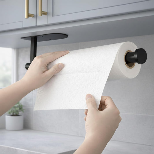 Skiennix Paper Towel Holder - Self-Adhesive or Screw Mount - Black SUS304 Stainless Steel for Kitchen & Bathroom