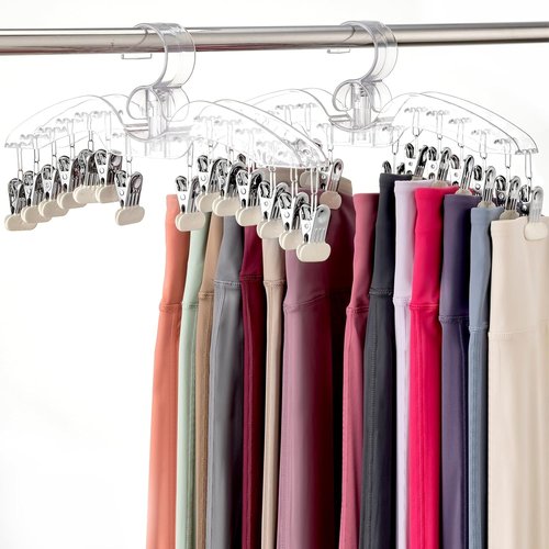 Imncya Legging Hanger - 2 Pack Plastic Yoga Pants Organizer with 14 Clips | Space-Saving Storage (Large Clear)