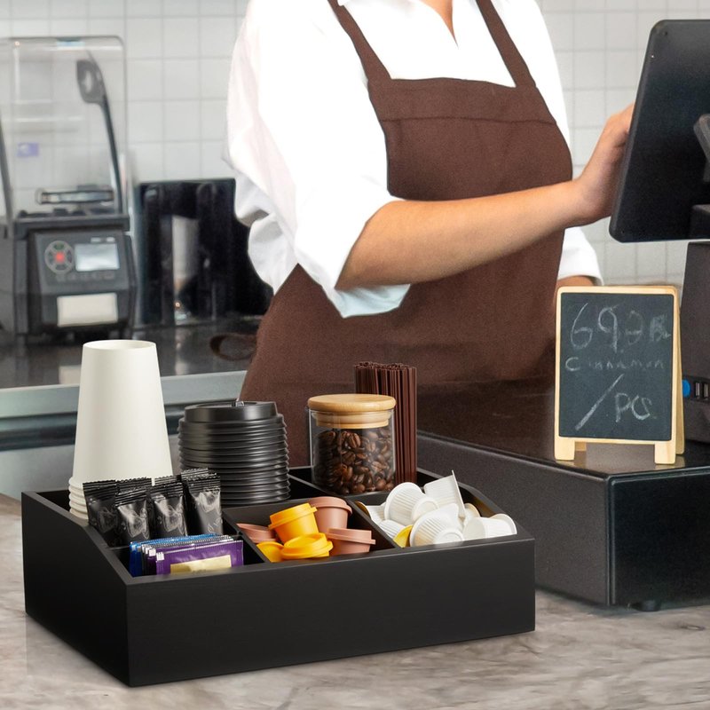 GCWSTJK Black Coffee Station Organizer for Countertop, Coffee Bar Accessories and Organizer, Coffee Pod Holder Storage Basket for K Cup Sugar Tea