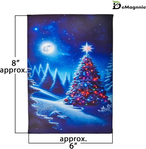 DEMAGNNIE Fiber Optic Christmas Tree Canvas Art - LED Winter Scene Print for Tabletop or Wall Decor, 8"x6" Framed
