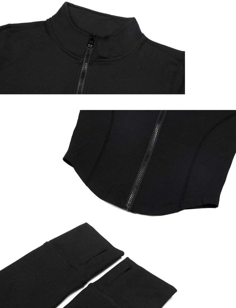 Lviefent Womens Lightweight Full Zip Running Track Jacket Workout Slim Fit Yoga Sportwear with Thumb Holes (Black, X-Large)