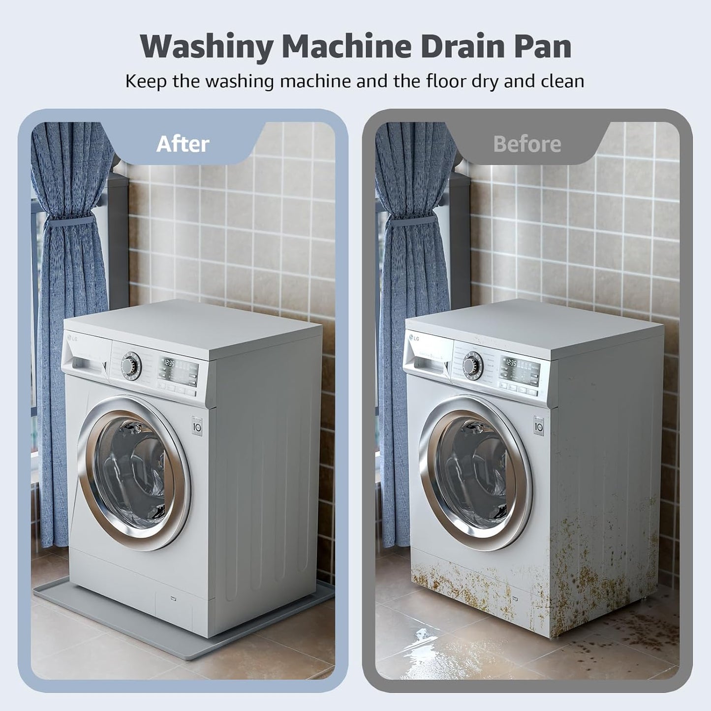 Skiennix Washing Machine Drain Pan - Waterproof Silicone Mat with 0.78'' Raised Edges | 27''x27'' Gray