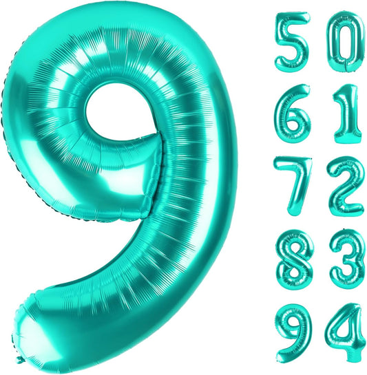 Teal Blue Number 9 Balloon - 40 Inch Giant Birthday Decoration for Girls | Perfect for 9th, 19th, and 29th Parties