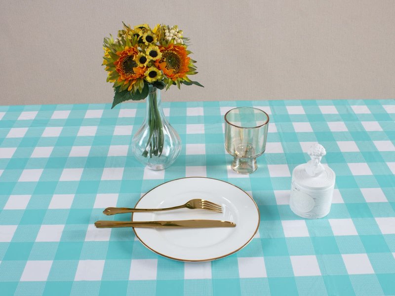 Kesfey 3 Packs Aqua and White Gingham Table Cloths 54 x 108 Inches Disposable Plastic Checkered Tablecovers Waterproof Rectangle Picnic Party Table Covers for Birthday Party Supplies Christmas