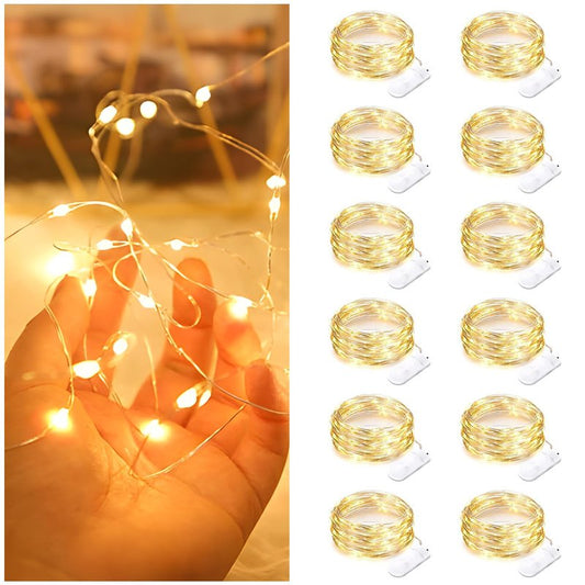 Bexdir 12 Pack Fairy Lights with Batteries,7ft 20 LED Waterproof Silver Wire String Lights, Firefly Starry Lights for DIY Mason Jars Wedding Table Centerpieces Party & Bedroom Decor (Warm White)