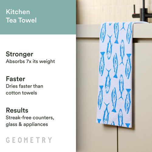 GEOMETRY Tea Towels – Spring & Summer Collection – Quick-Dry, Ultra-Absorbent, Reusable Microfiber Kitchen Towels for Drying & Cleaning - Coastal Catch - 1 Pack