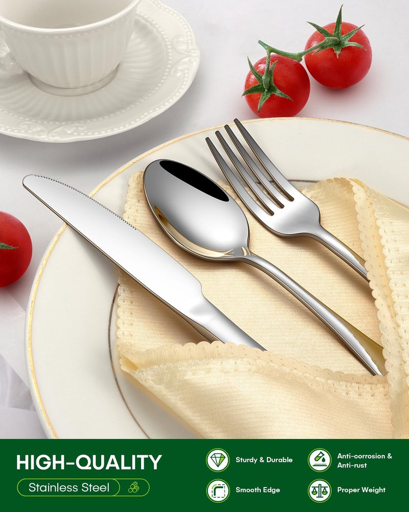 PHILIPALA 20 Piece Silverware Set, Stainless Steel Flatware Set for 4 Food Grade Novelty Flatware Cutlery Utensil Set Include Knife Fork Spoon Mirror Polished Dishwasher Safe