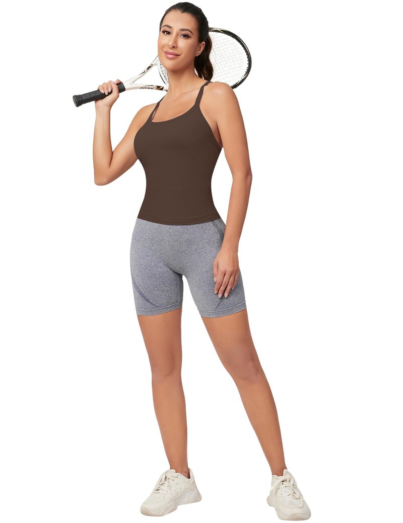 MathCat Workout Tank Tops for Women with Built in Bra, Sleeveless Gym Tops Seamless Racerback Athletic Yoga Shirts Light Coffee