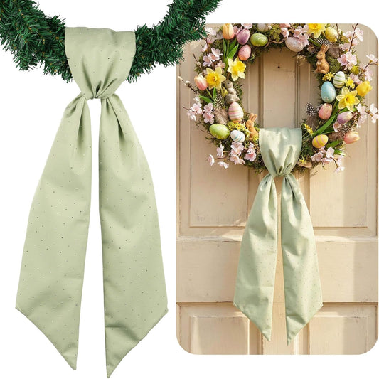 YKW Sage Green Rhinestone Wreath Sash - 54x5 Inch Sparkle Ribbon for Holiday Decor
