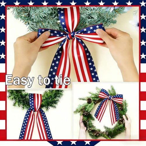 Dream Loom Patriotic Wreath Sash - 2pcs Red, White & Blue Stripe Satin Accessories for 4th of July Decor