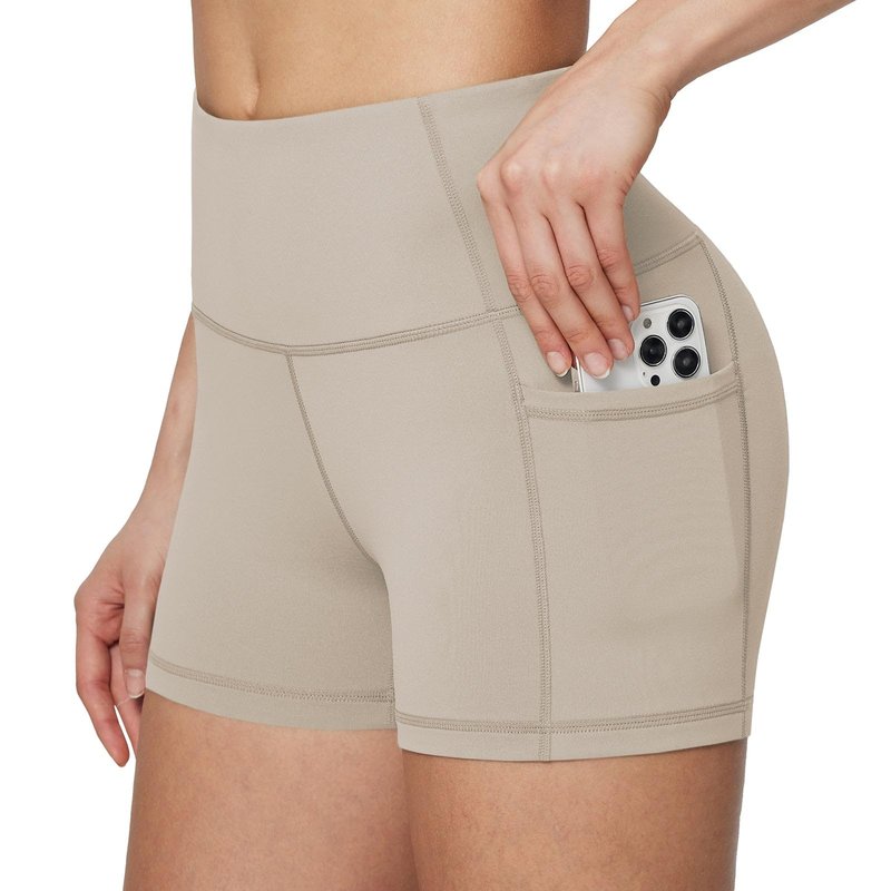 baleaf Gym Shorts Women 3" Biker Workout Yoga Spandex Running Volleyball Tummy Control Compression with Pockets Khaki M