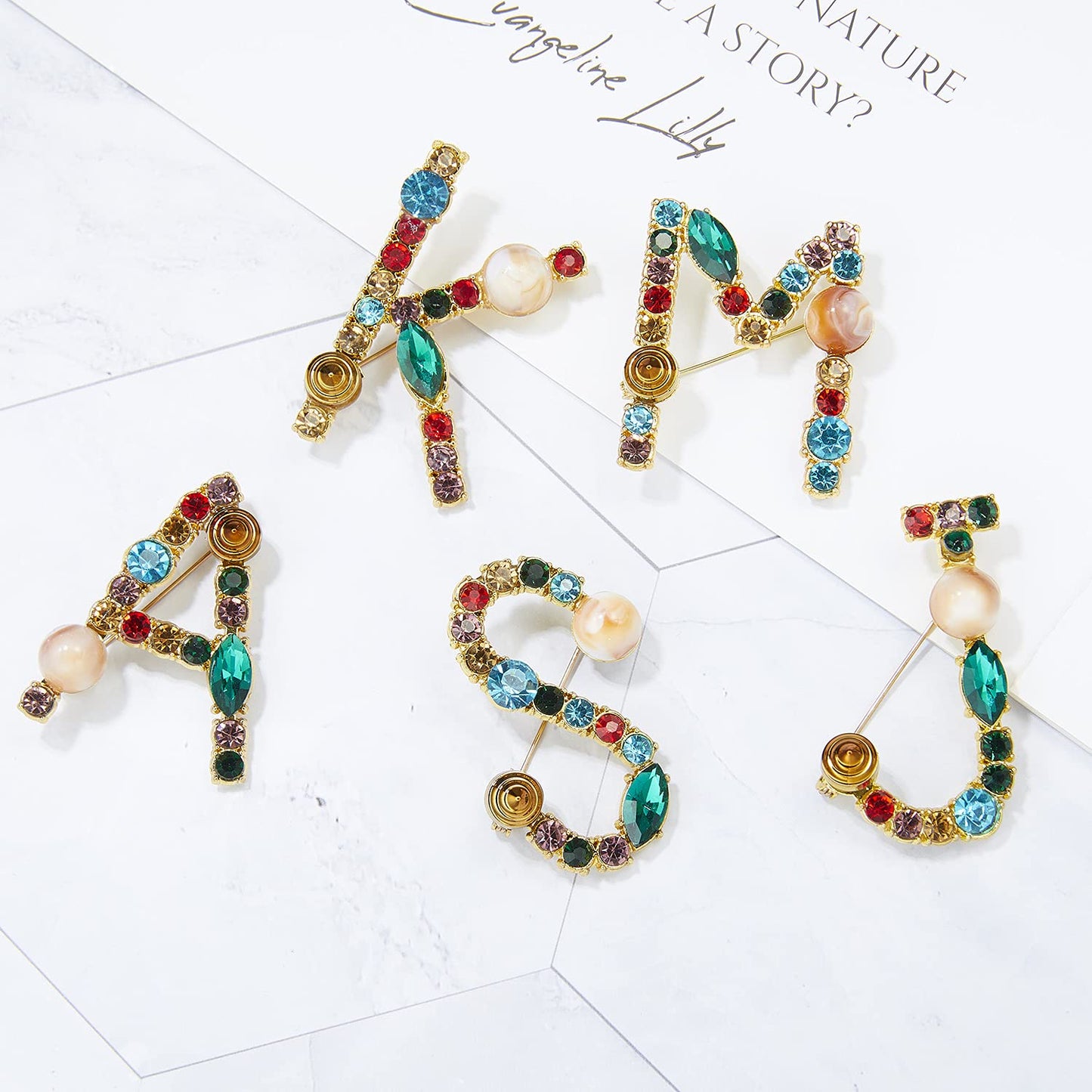 RINHOO Crystal Pearl Initial Brooch Gold Plated Enamel Colorful Letter Alphabet Breastpin Pin Jewelry for GIFTS (Gold Z)