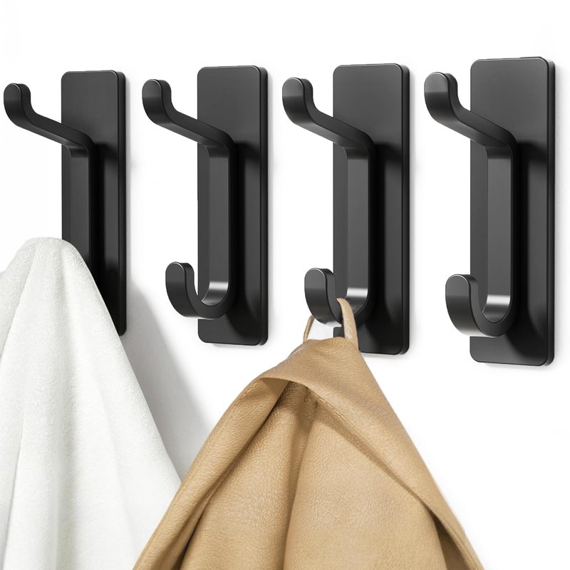 pickpiff Wall Hooks for Coat and Towel: 13LB Strong Adhesive Door Hanger Stick on, Silver 6 Pack